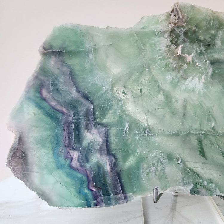Rainbow Fluorite Crystal Slab Slice on stand