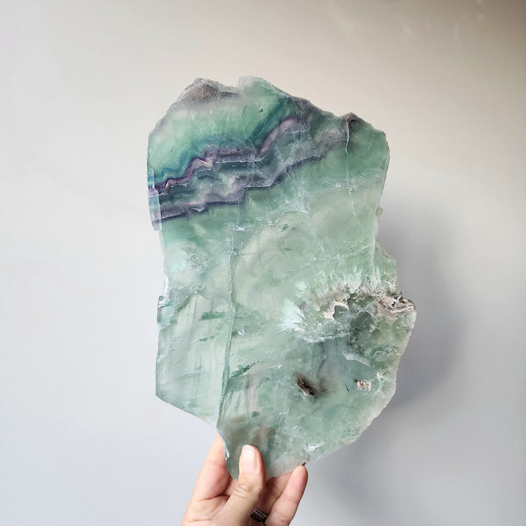 Rainbow Fluorite Crystal Slab Slice on stand