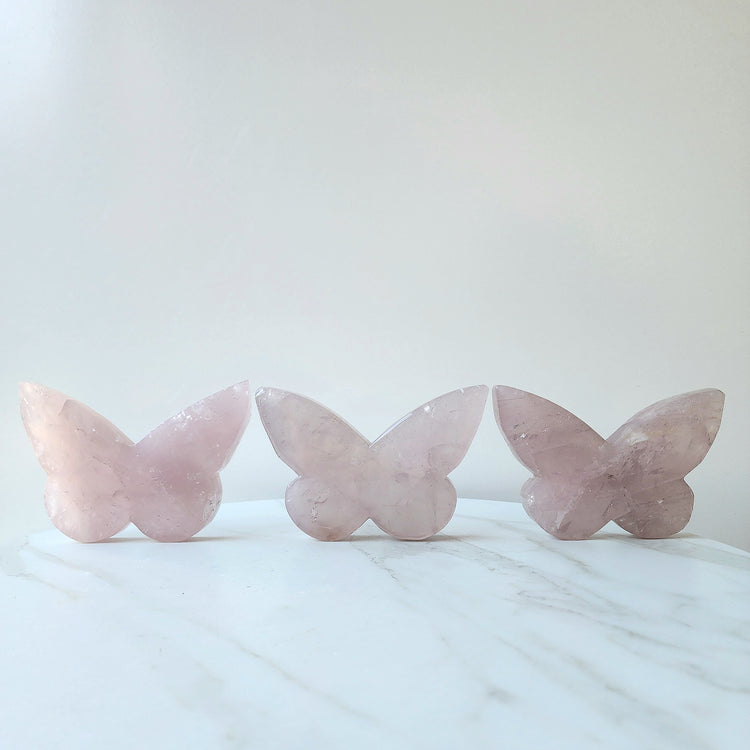 Rose Quartz Carved Crystal Butterfly XL AA