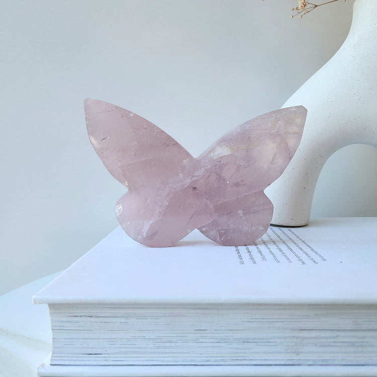 Rose Quartz Carved Crystal Butterfly XL AA