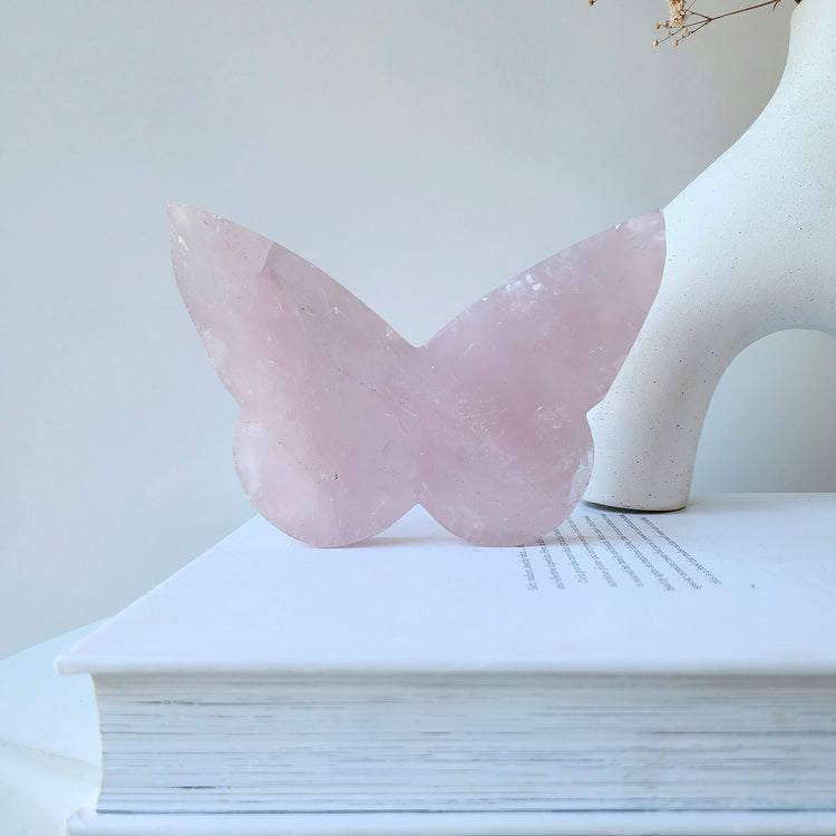 Rose Quartz Carved Crystal Butterfly XL AA