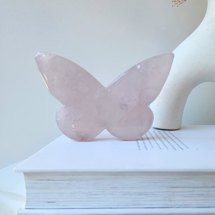 Rose Quartz Carved Crystal Butterfly XL AA