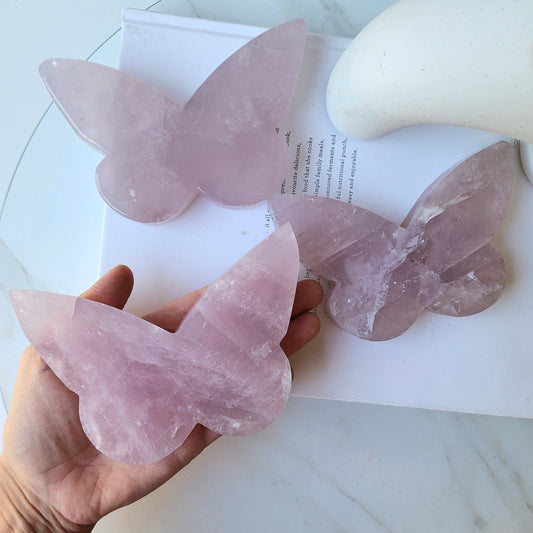 Rose Quartz Carved Crystal Butterfly XL AA