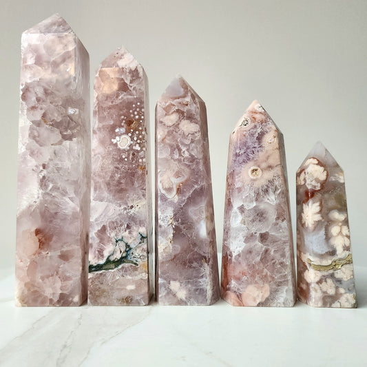 Rare Pink Amethyst with Cherry Blossom Flower Agate Obelisk Tower