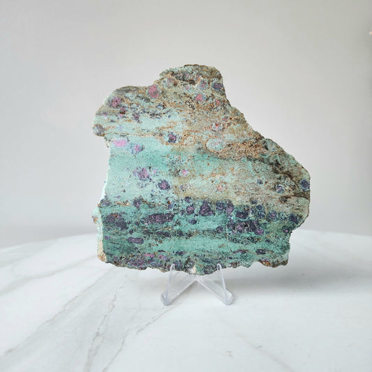 Ruby In Zoisite Crystal Slice on stand