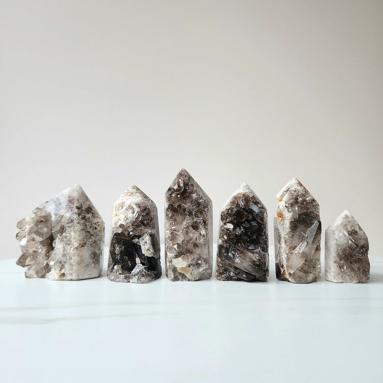 Smokey Quartz Cluster Half Polished Point Tower XSmall