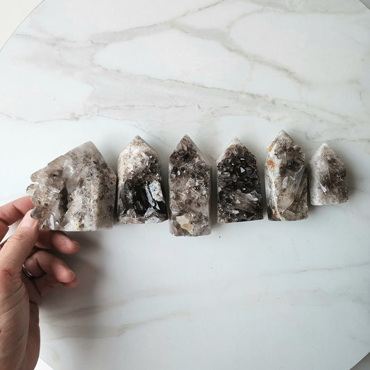 Smokey Quartz Cluster Half Polished Point Tower XSmall
