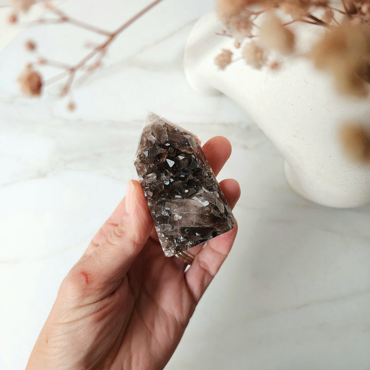 Smokey Quartz Cluster Half Polished Point Tower XSmall