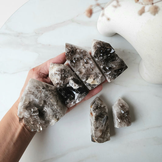 Smokey Quartz Cluster Half Polished Point Tower XSmall