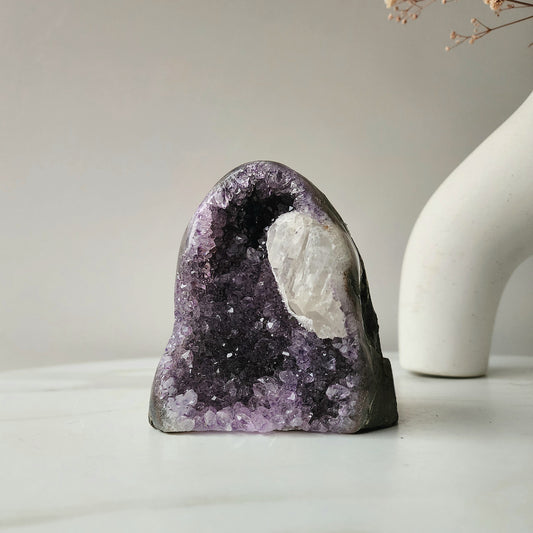 Amethyst Crystal Cluster with Calcite Inclusion