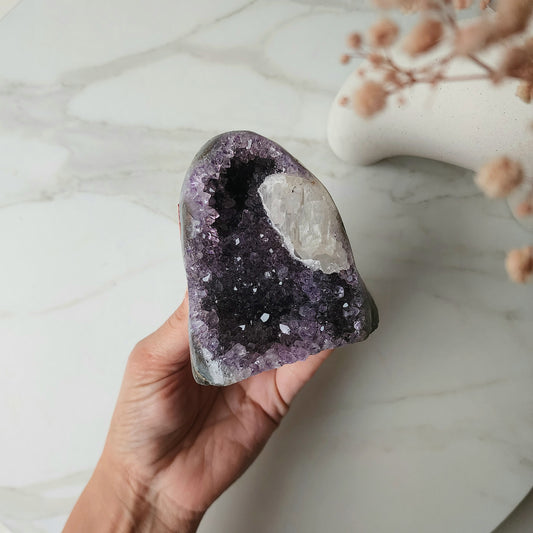 Amethyst Crystal Cluster with Calcite Inclusion
