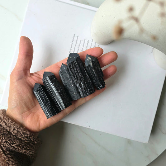 Black Tourmaline Rough Crystal Point Tower