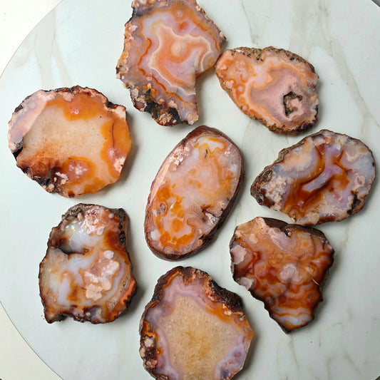 Carnelian with Flower Agate Crystal Slab Slice