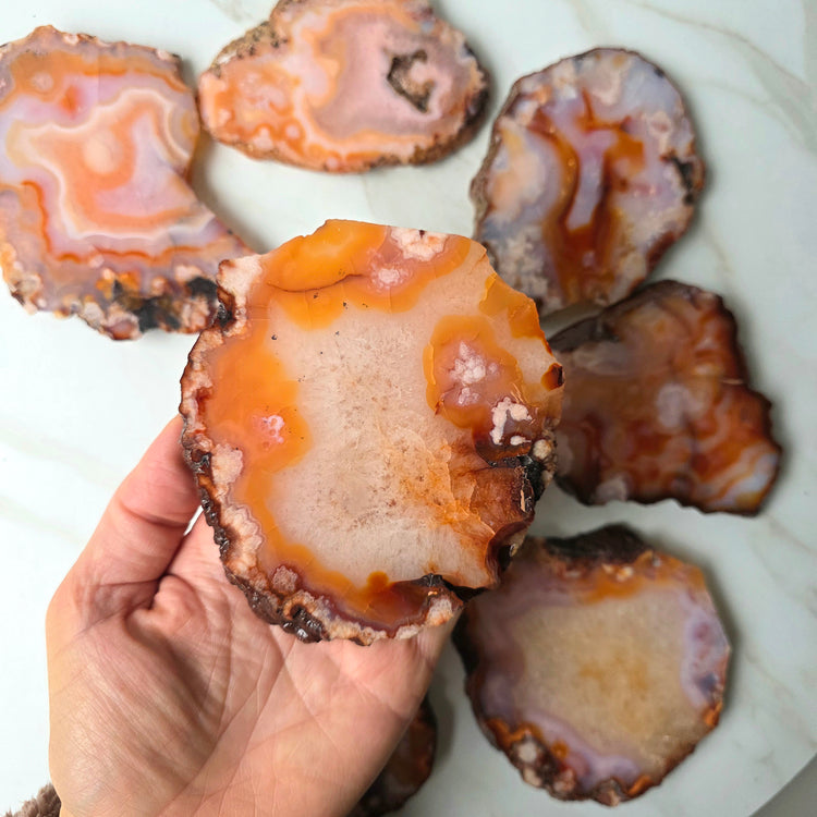 Carnelian Crystal with Flower Agate Crystal Slab Slice