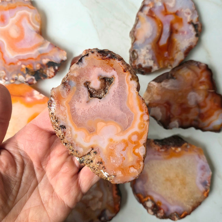 Carnelian Crystal with Flower Agate Crystal Slab Slice