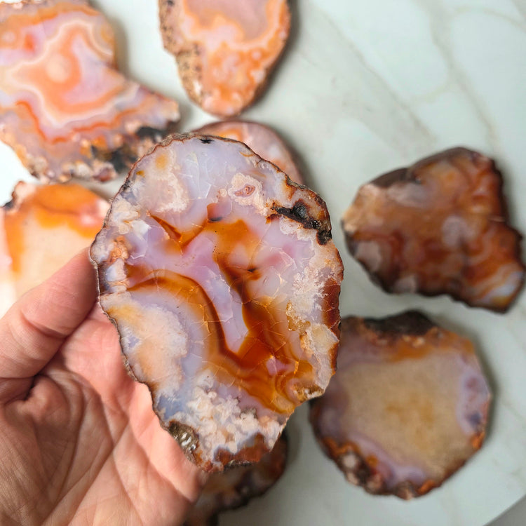 Carnelian Crystal with Flower Agate Crystal Slab Slice