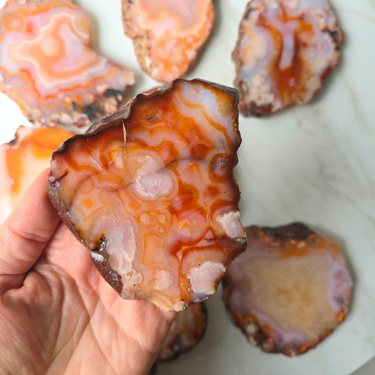 Carnelian Crystal with Flower Agate Crystal Slab Slice