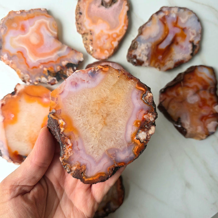 Carnelian Crystal with Flower Agate Crystal Slab Slice