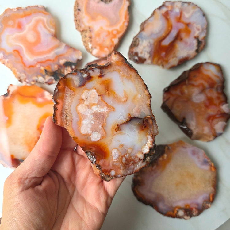Carnelian Crystal with Flower Agate Crystal Slab Slice