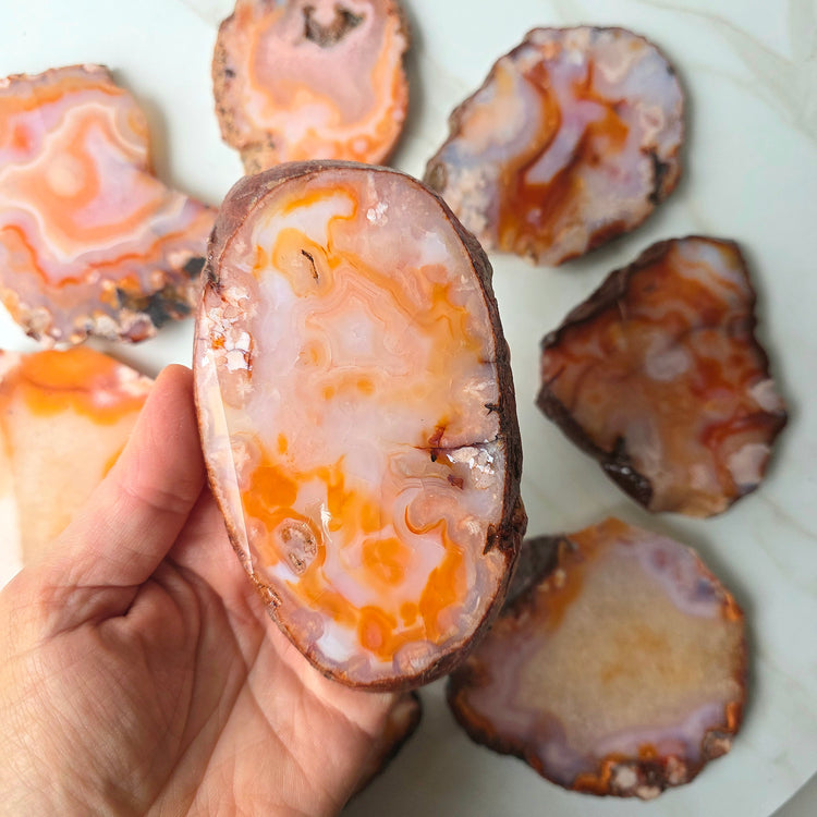 Carnelian Crystal with Flower Agate Crystal Slab Slice