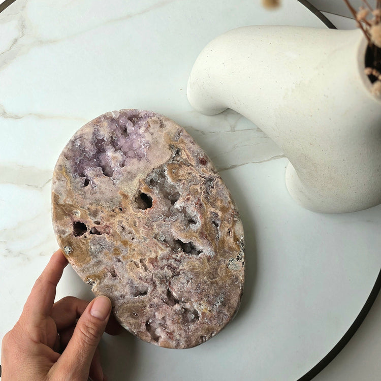 Pink Amethyst Crystal Slab Slice with Cluster