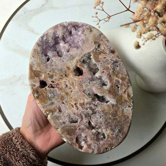 Pink Amethyst Crystal Slab Slice with Cluster