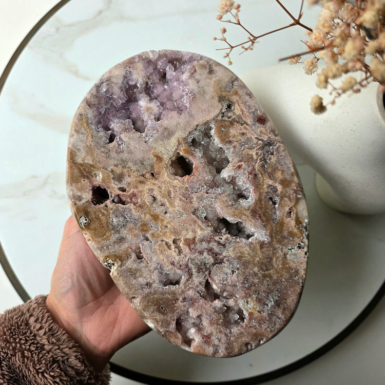 Pink Amethyst Crystal Slab Slice with Cluster