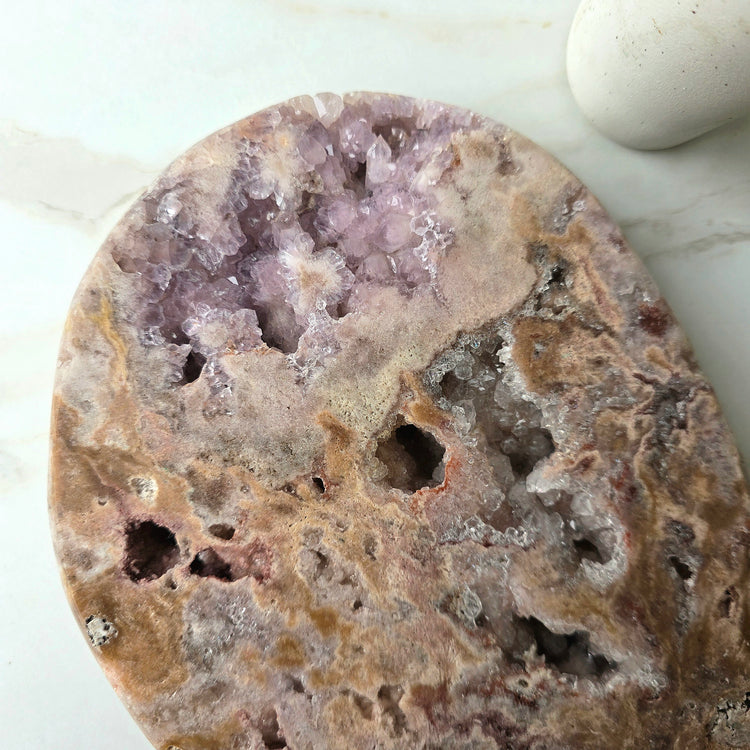 Pink Amethyst Crystal Slab Slice with Cluster