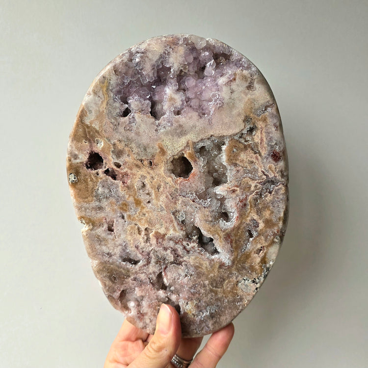 Pink Amethyst Crystal Slab Slice with Cluster