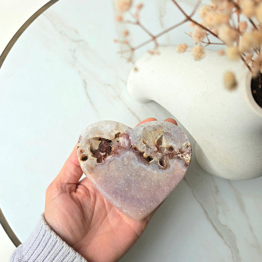 Pink Amethyst Crystal Heart with Cluster and Druze Medium