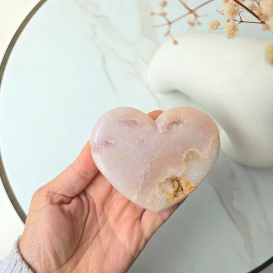 Pink Amethyst Crystal Heart with Druzy Cluster Small