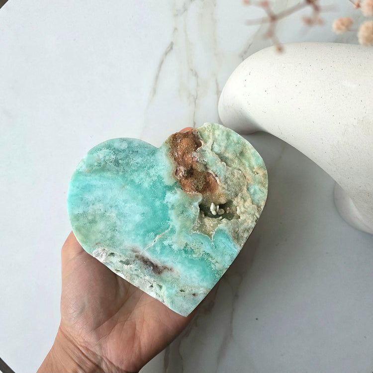 Blue Aragonite Crystal Natural Heart