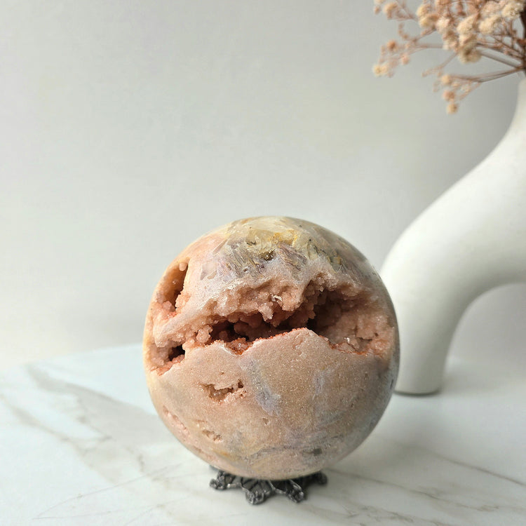 Pink Amethyst Crystal Sphere with Cluster Druzy