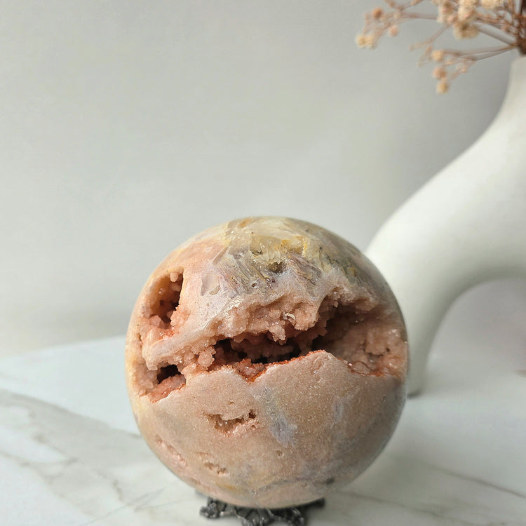 Pink Amethyst Crystal Sphere with Cluster Druzy