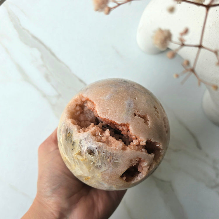 Pink Amethyst Crystal Sphere with Cluster Druzy