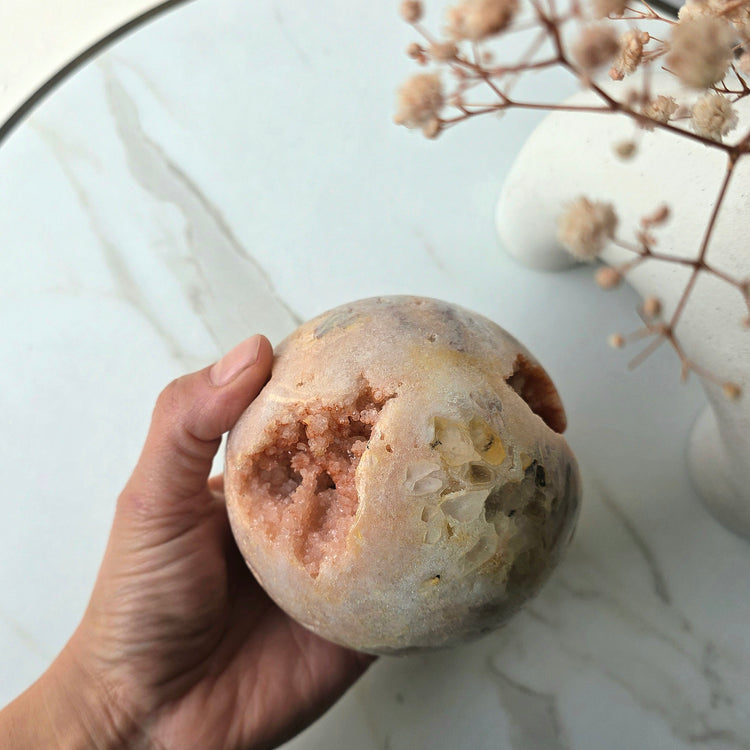 Pink Amethyst Crystal Sphere with Cluster Druzy