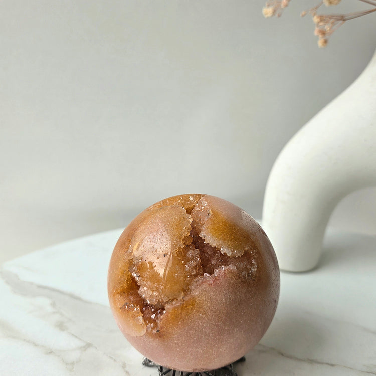 Pink Amethyst Crystal Sphere with Cluster Druzy