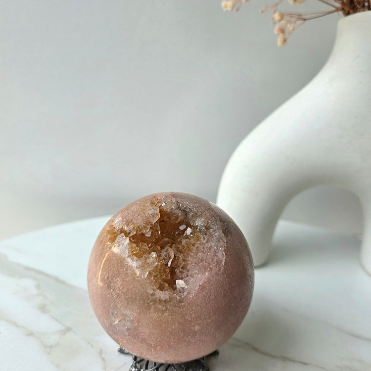 Pink Amethyst Crystal Sphere with Cluster Druzy