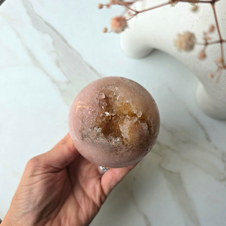 Pink Amethyst Crystal Sphere with Cluster Druzy