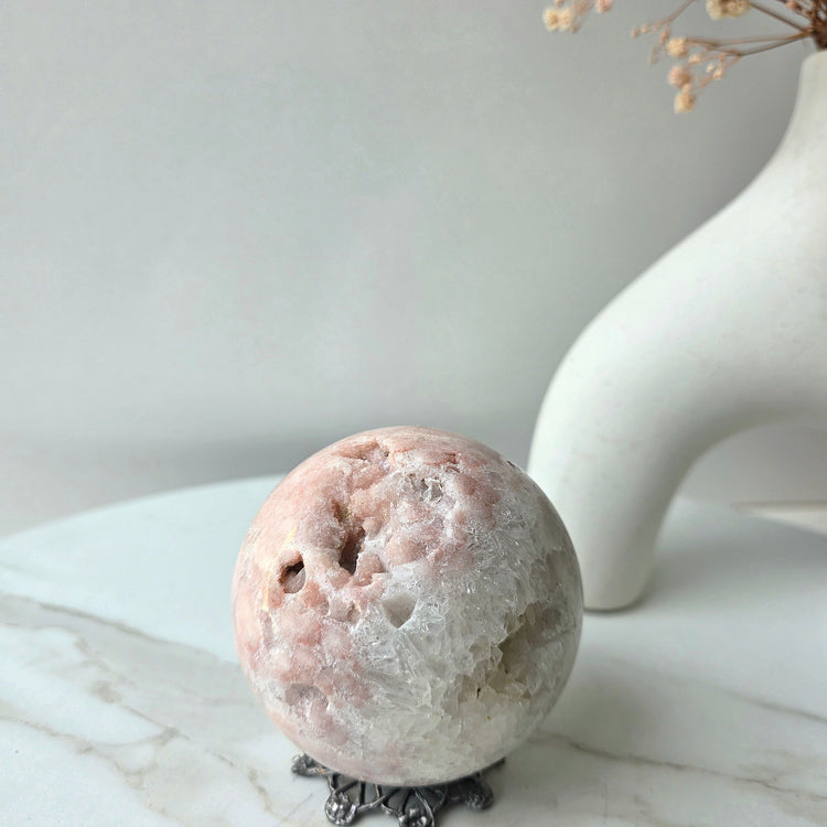 Pink Amethyst Crystal Sphere with Cluster Druzy