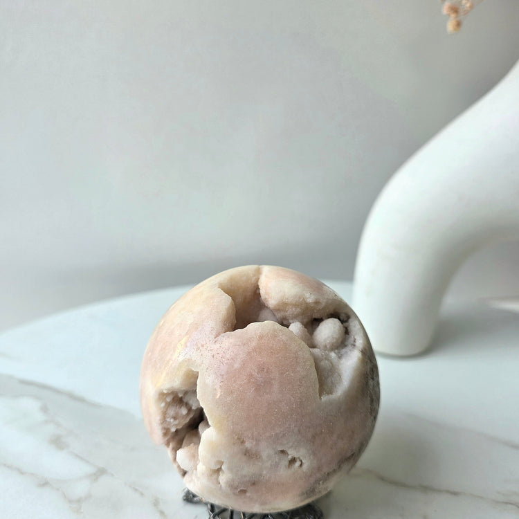Pink Amethyst Crystal Sphere with Cluster Druzy