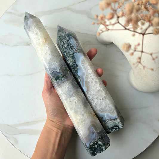 Green Moss Agate Crystal Tower XL High Quality