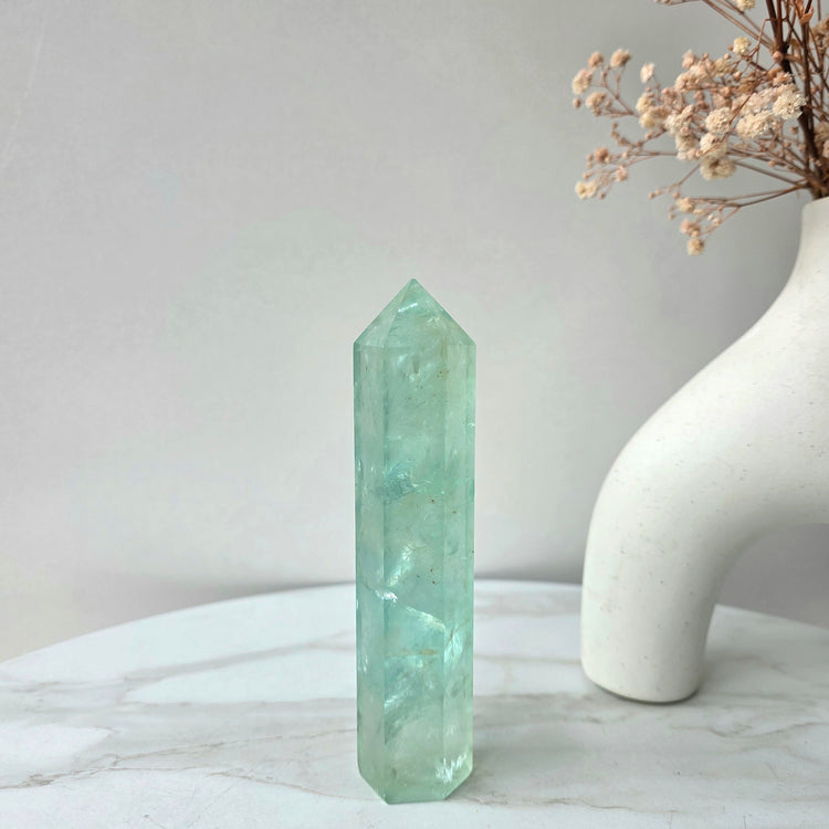 Green Fluorite Crystal Tower Point Obelisk High Quality