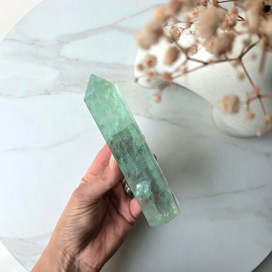 Green Fluorite Crystal Tower Point Obelisk High Quality