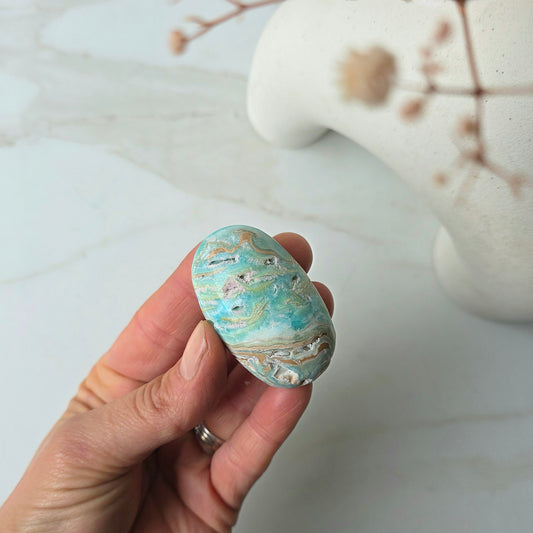 Blue Aragonite Crystal Palm Stone