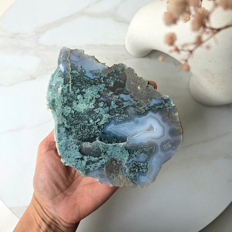 Moss Agate Crystal Slab Slice