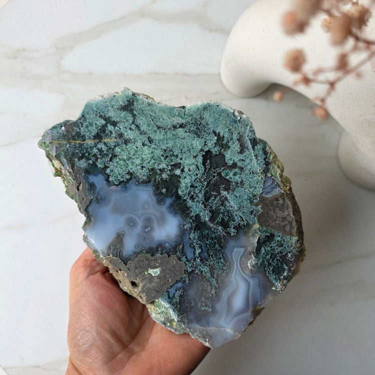 Moss Agate Crystal Slab Slice