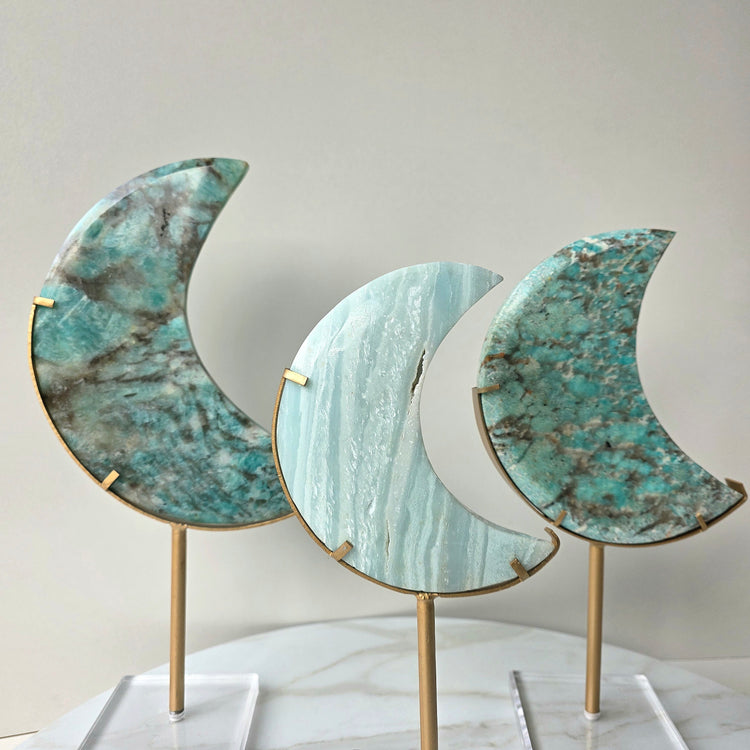 Amazonite Crystal Moon on Stand