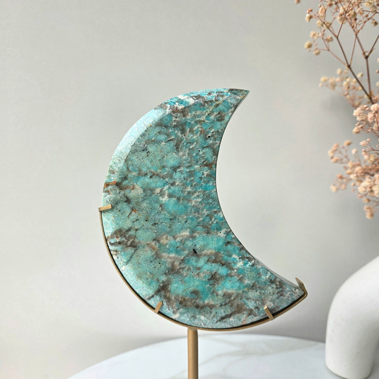 Amazonite Crystal Moon on Stand