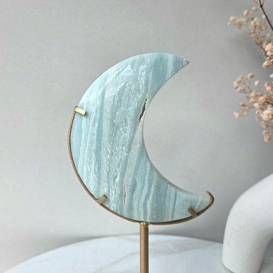 Amazonite Crystal Moon on Stand